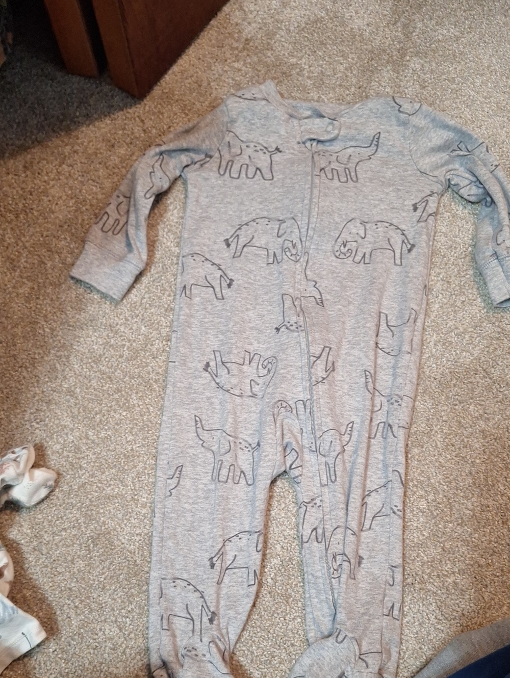 Carter's Light Gray Elephant Print An Bear  Footed One-Piece